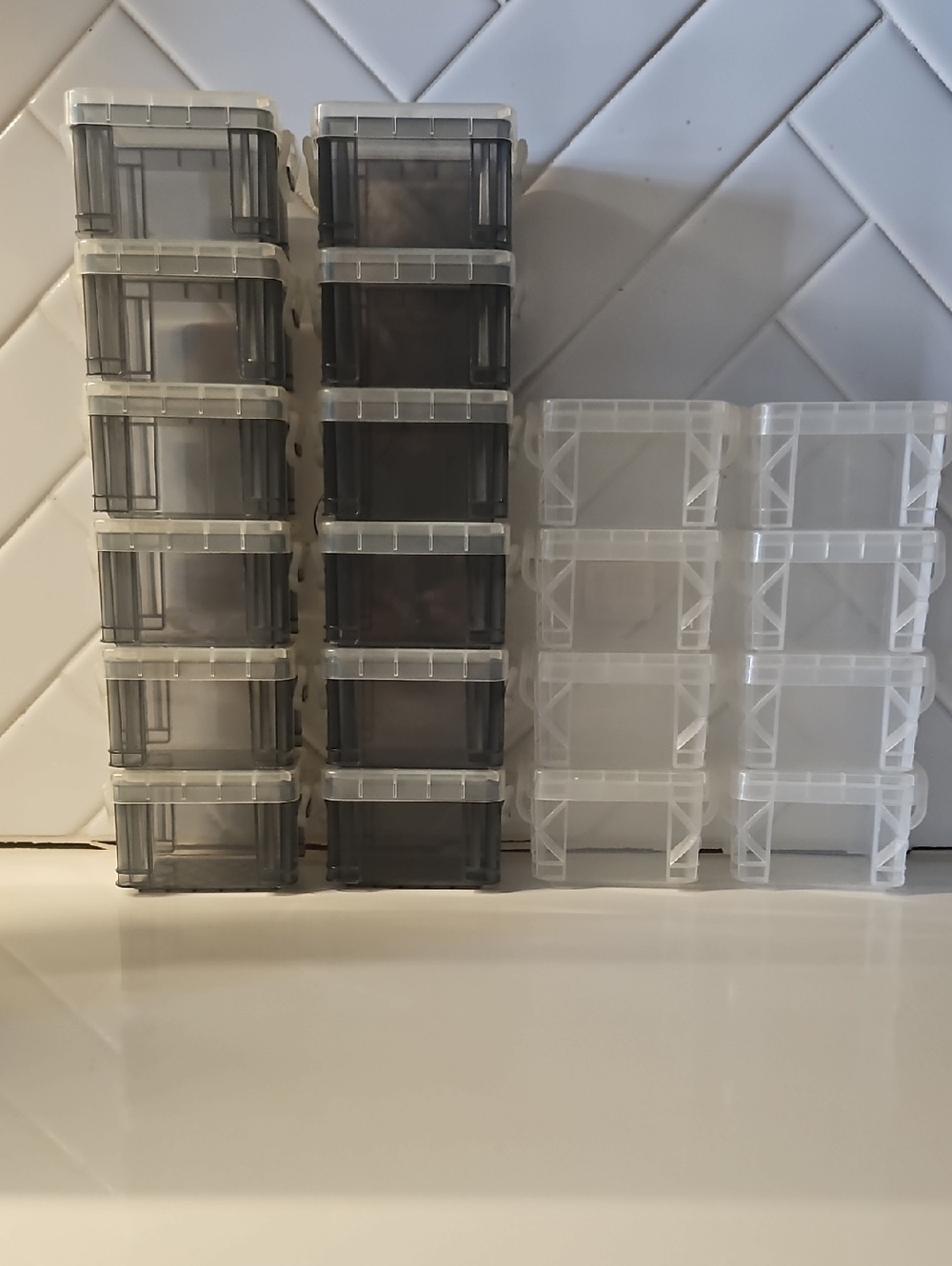 20 Clear and Smoke Grey Plastic Mini Stackable Storage  Compact  Organization